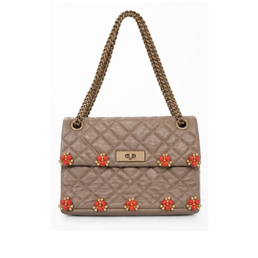 Kurt Geiger London Brixton Quilted Floral Shoulder Bag Taupe